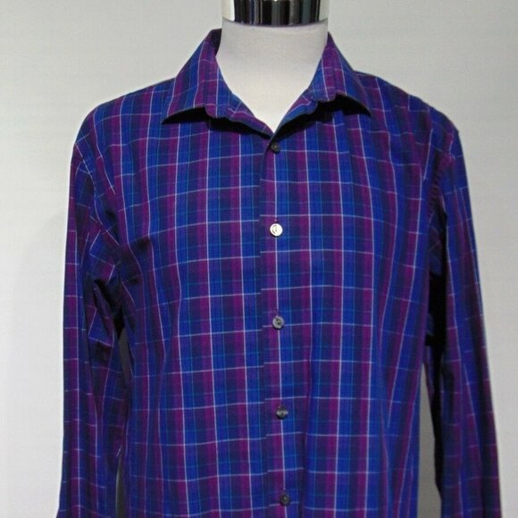 Kenneth Cole Reaction Purple Plaid Button Shirt - Picture 2 of 9